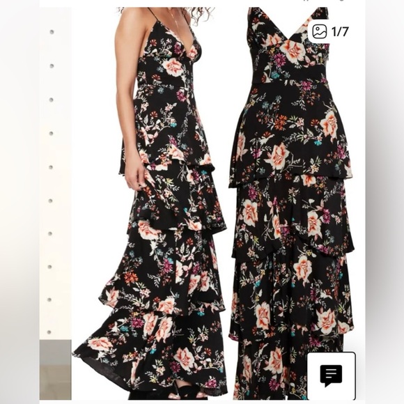 AFRM Berlin Floral Tiered Crepe Maxi Dress long floral adjustable straps small S - Picture 2 of 9